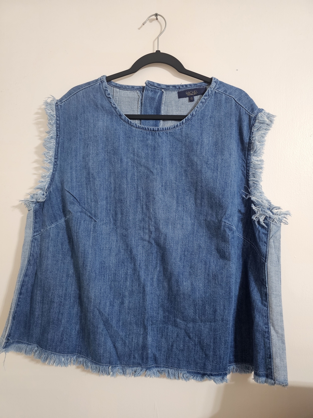 Rachel Roy 3X Denim Frayed Edge Sleeveless Top - Medium Blue
